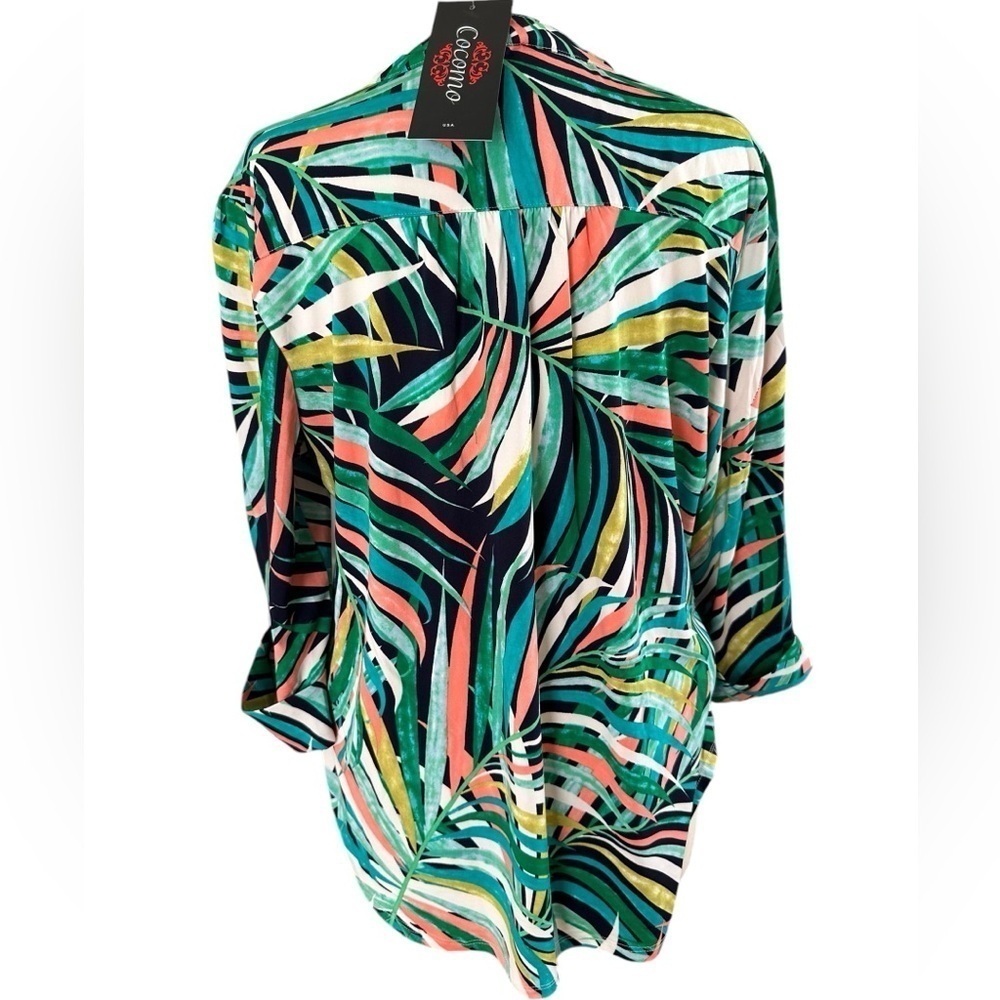COCOMO XL Green Multicolored 3/4 sleeve Studded women’s Pintuck Blouse t… - Picture 2 of 12